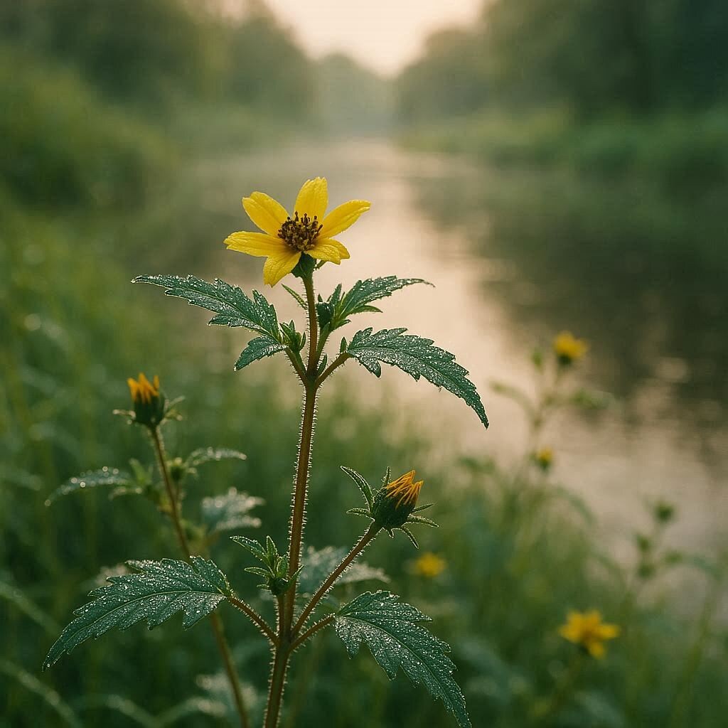 Череда трёхраздельная — скромная трава сырых лугов и берегов рек. Цветёт всё лето, а семена цепляются к одежде, как мини-репьи.