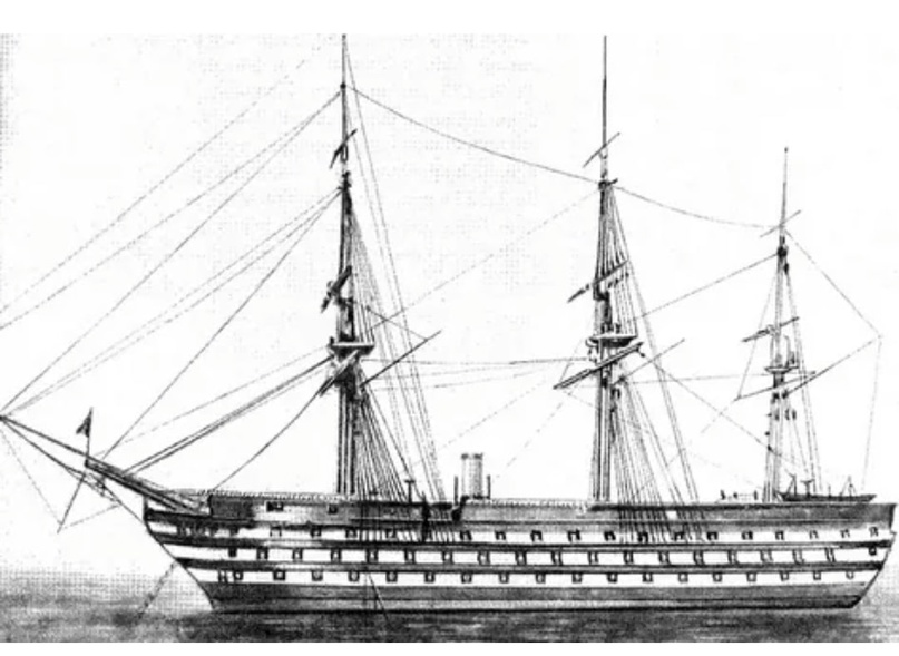 Корабль "Ретвизан". 1858, 29 декабря (10 января 1859) - Во время стоянки в Палермо русские моряки с кораблей «Ретвизан» и «Баян» отличились, придя на помощь садящимся на мель и тонущим иностранным судам.
