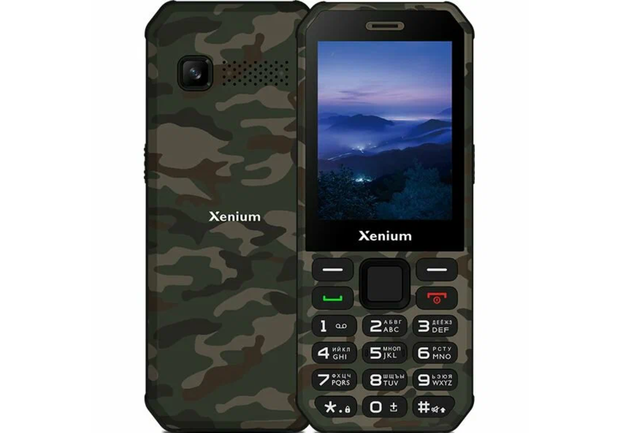 Xenium X300 в камуфляжной расцветке заметно толще обычных кнопочных телефонов