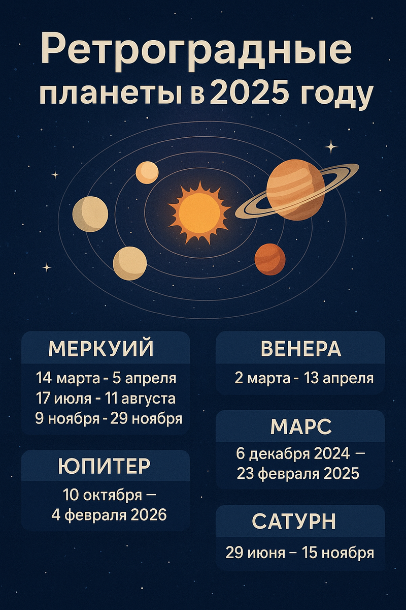 Ретроградные планеты в 2025 году