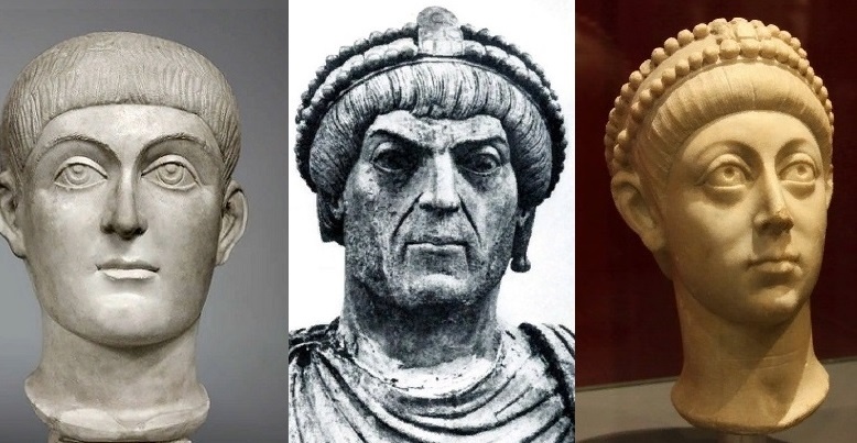 ФЕОДОСИЙ ВЕЛИКИЙ С СЫНОВЬЯМИ (ГОНОРИЙ-СЛЕВА, АРКАДИЙ-СПРАВА). (материал из открытых источников)