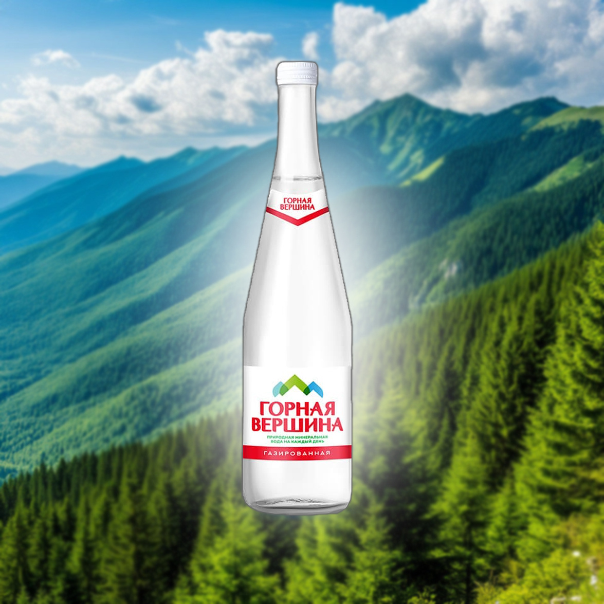 Вода «Горная вершина» в объёме 0,5 литров в стекле