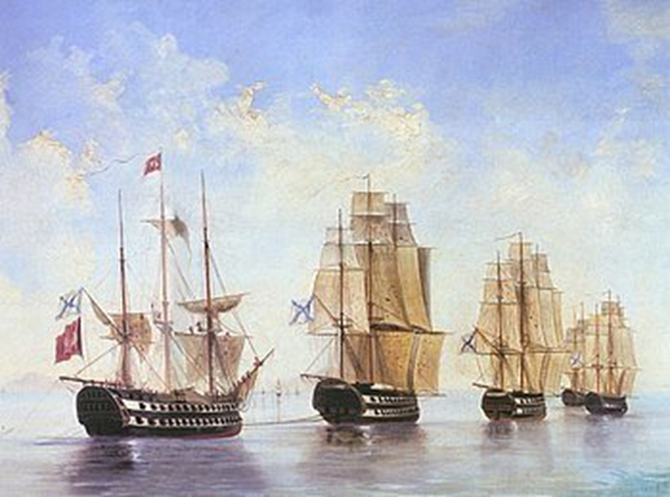 1806, 21 февраля (5 марта) - Капитан-командор Г.Г. Белли объявил Каттарскую область (восточная часть Адриатического моря) под защитой русского оружия.  («Русский флот после Афонского сражения», Худ. А.Боголюбов)