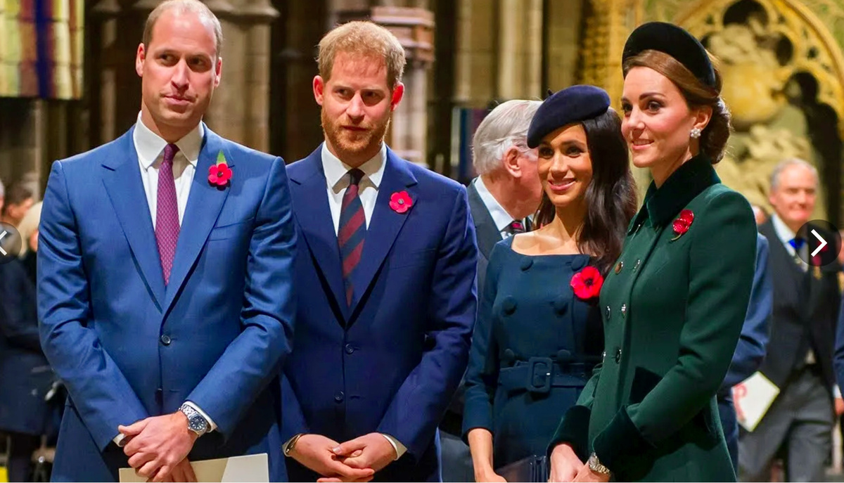 Принцы Уильям и Гаррри с женами