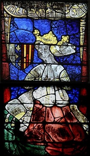 Иоланда Арагонская. Аттрибуция: By Maître de Barthélemy l'Anglais - File:Le_Mans_-_Cathedrale_St_Julien_Rose.jpg, CC BY-SA 3.0, https://commons.wikimedia.org/w/index.php?curid=27922409