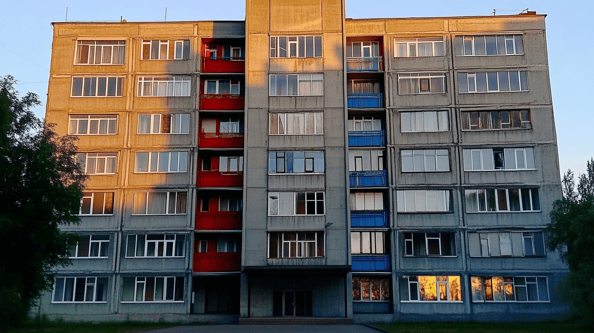 Панельный дом. Изображение сгенерировано с помощью нейросети Midjourney