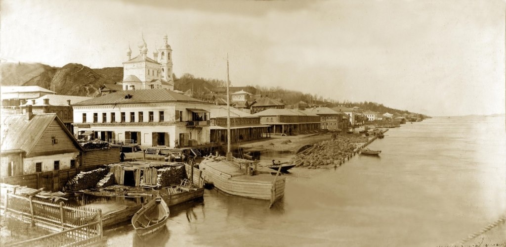 Набережная Плёса во время половодья 1868 г. Фото: Плёсский музей-заповедник