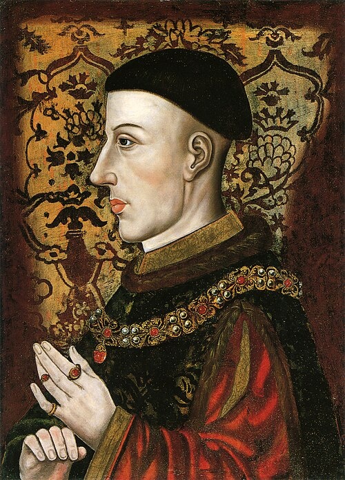 Король Англии Генрих V. Авторство: аноним. Scanned from the book The National Portrait Gallery History of the Kings and Queens of England by David Williamson, ISBN 1855142287., Общественное достояние, https://commons.wikimedia.org/w/index.php?curid=6640051