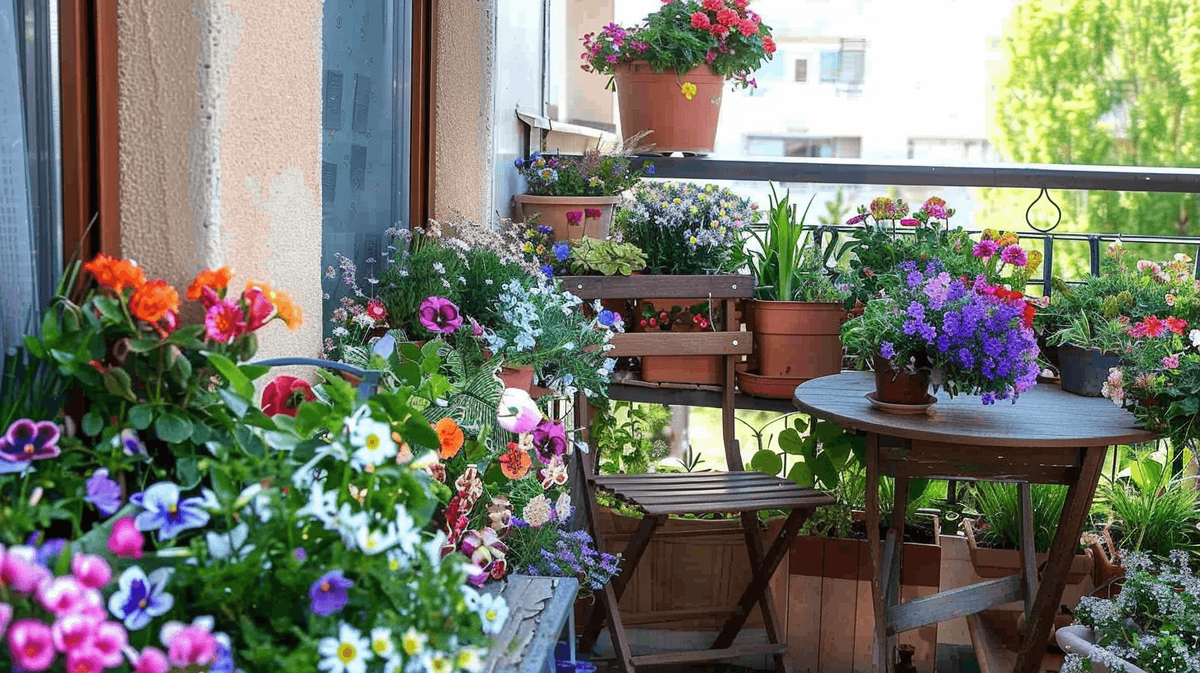 Разведение цветов на балконе. Изображение сгенерировано с помощью нейросети Midjourney