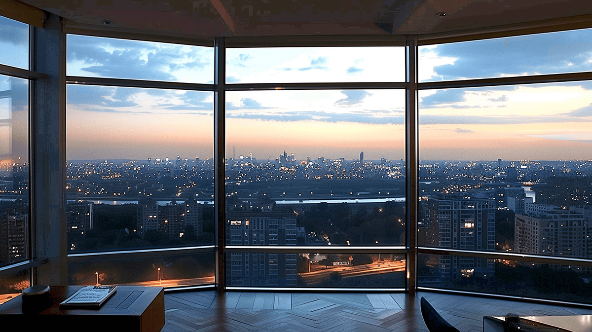 Панорамный вид из окна. Изображение сгенерировано с помощью нейросети Midjourney