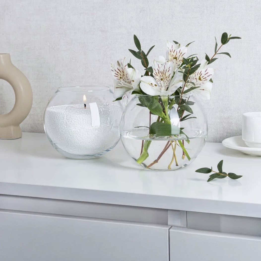 Круглая стеклянная ваза-подсвечник