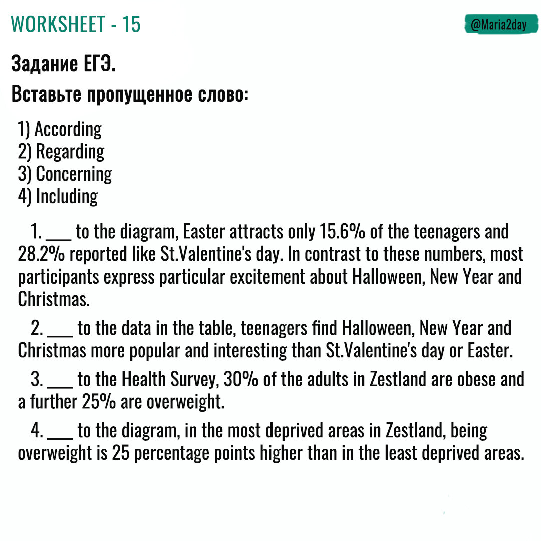 Разбираем задание егэ и огэ по английскому языку (According/Concerning/Including/Regarding)