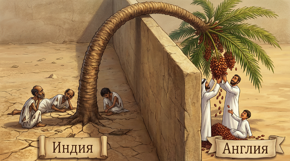 Индийская карикатура, иллюстрирующая колониальный период страны.