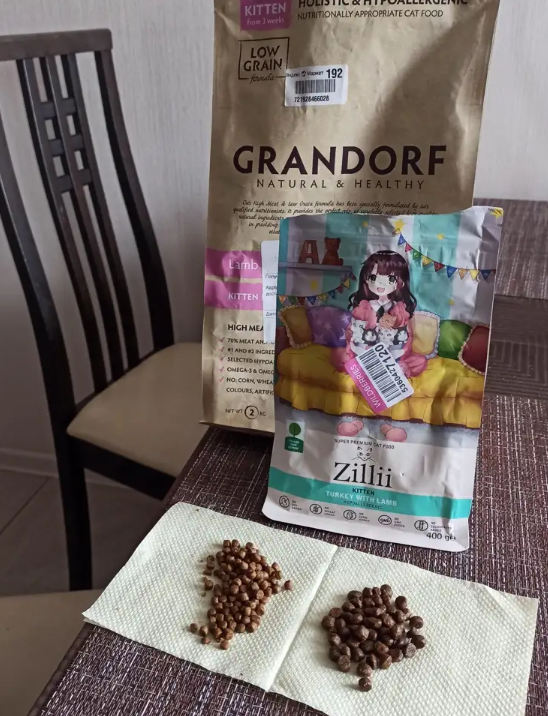 Сравнение корма для кошек "Zilli" и "Grandorf"
