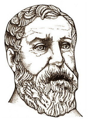 Герон Александрийский (в представлении художника, рисунок из немецкого перевода 1688 года «Пневматики» Герона) // Источник: Wikimedia Commons (Public Domain, фильтр-сепия) https://commons.wikimedia.org/wiki/File:Hero_of_Alexandria.png