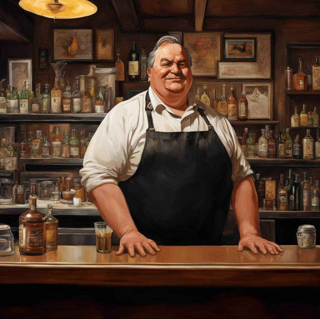 Чарльз Т. Бармен. Владелец небольшого торгового комплекса на планете-тюрьме Вольмар. Изображение создано нейросетью "Кандинский"