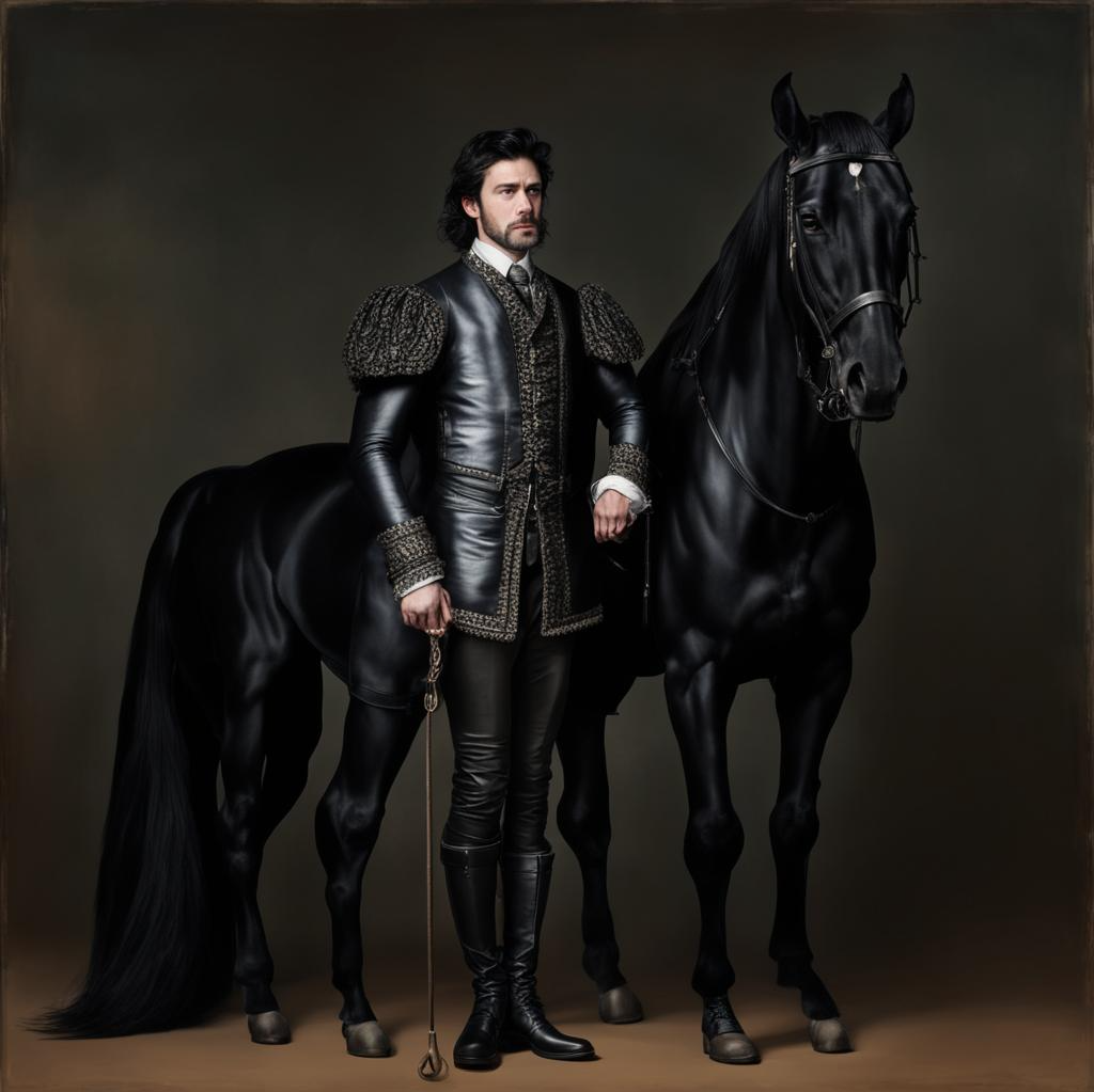 Родни Д'Арман лорд Гэллоуглас граф Фокскорт, Верховный Чародей Грамария, со своим конем-роботом Вексом. Изображение создано нейросетью "Кандинский"