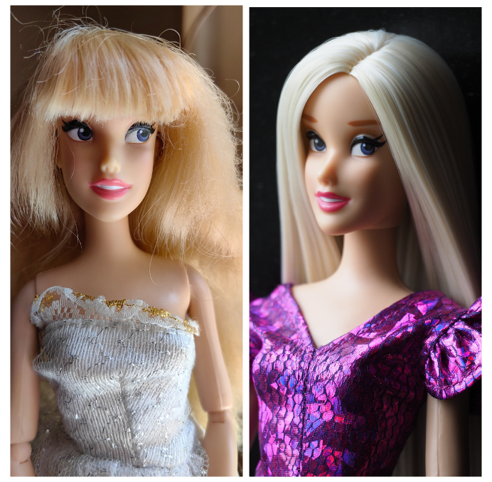 На фото в белом топике у куклы теплый цвет волос, но, поскольку цвет глаз и губ у нее холодные ("скинтон" - цвет лица и тела - также:), очевидно, что ей больше подходит и холодный тон волос (фото в пурпурной рубашке)