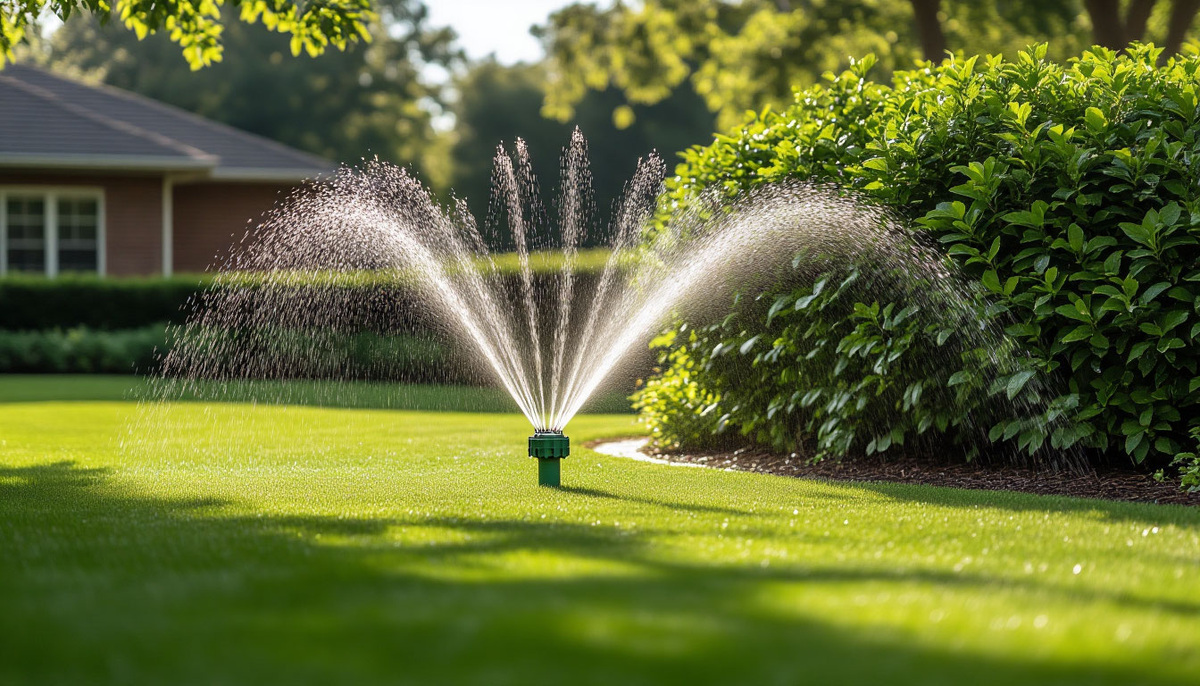Струи воды на солнце — это не просто полив, это танец света и зелени, который оживляет каждый уголок сада.