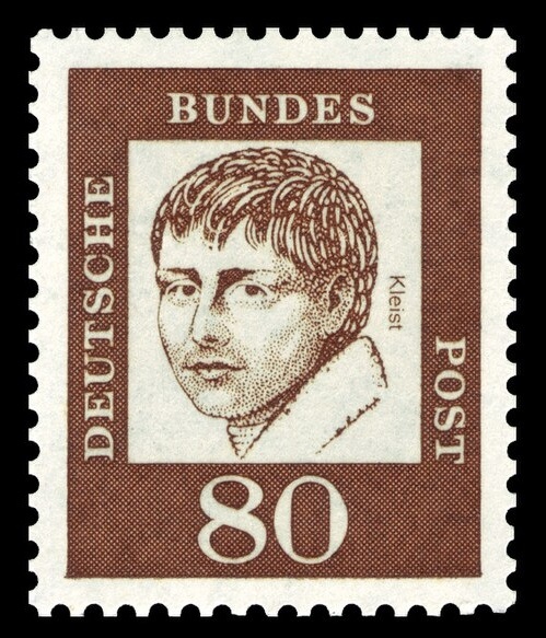 Почтовая марка ФРГ, посвящённая Генриху фон Клейсту, 1961, 80 пфеннигов (Скотт 836)