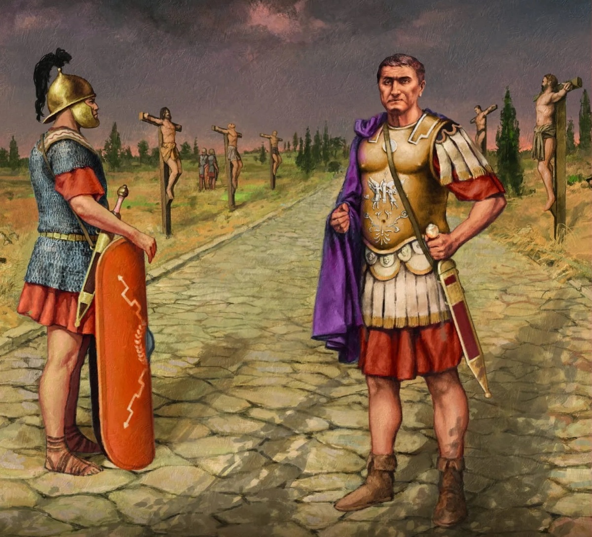 Марк Красс и распятые мятежники на римской дороге. Художник: Mateusz Przeklasa