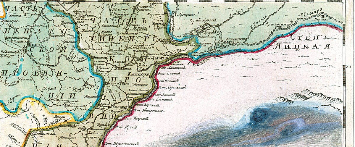 Фрагмент карты из Российского Атласа 1745 года. Пока ещё без Ставрополя © retromap.ru