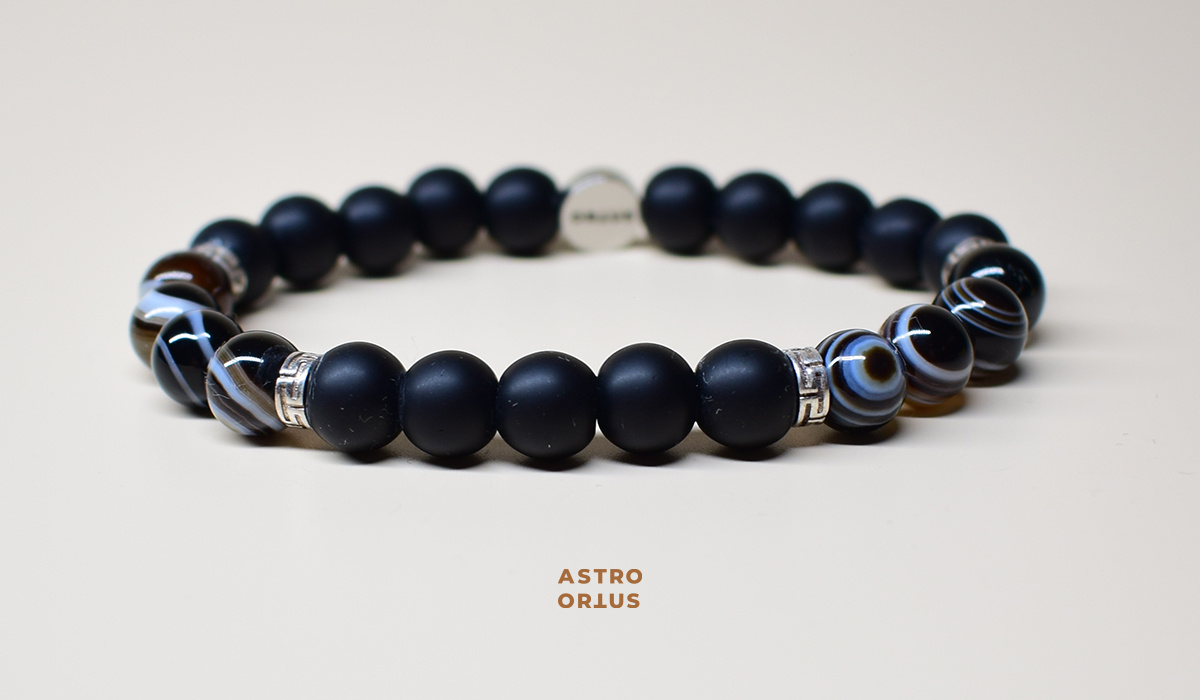 Браслет из глазкового агата с шерлом и серебро ручной работы от Астро Ортус