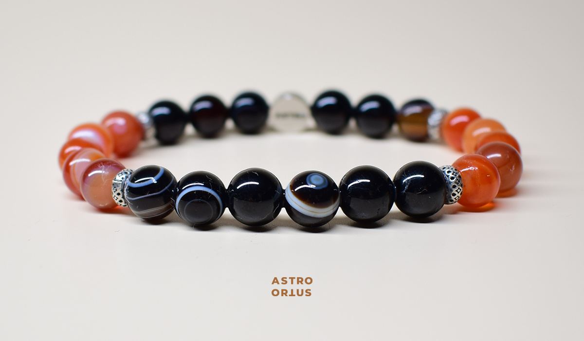 Браслет из глазкового агата с сердоликом и серебро ручной работы от Астро Ортус