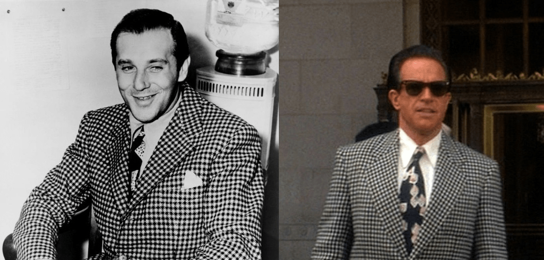 Слева: Бенджамин «Багси» Сигель (1906 - 1947), друг детства Лучано и Ланского. Справа: Он же в исполнении Уорена Битти из фильма «Багси» (1991)