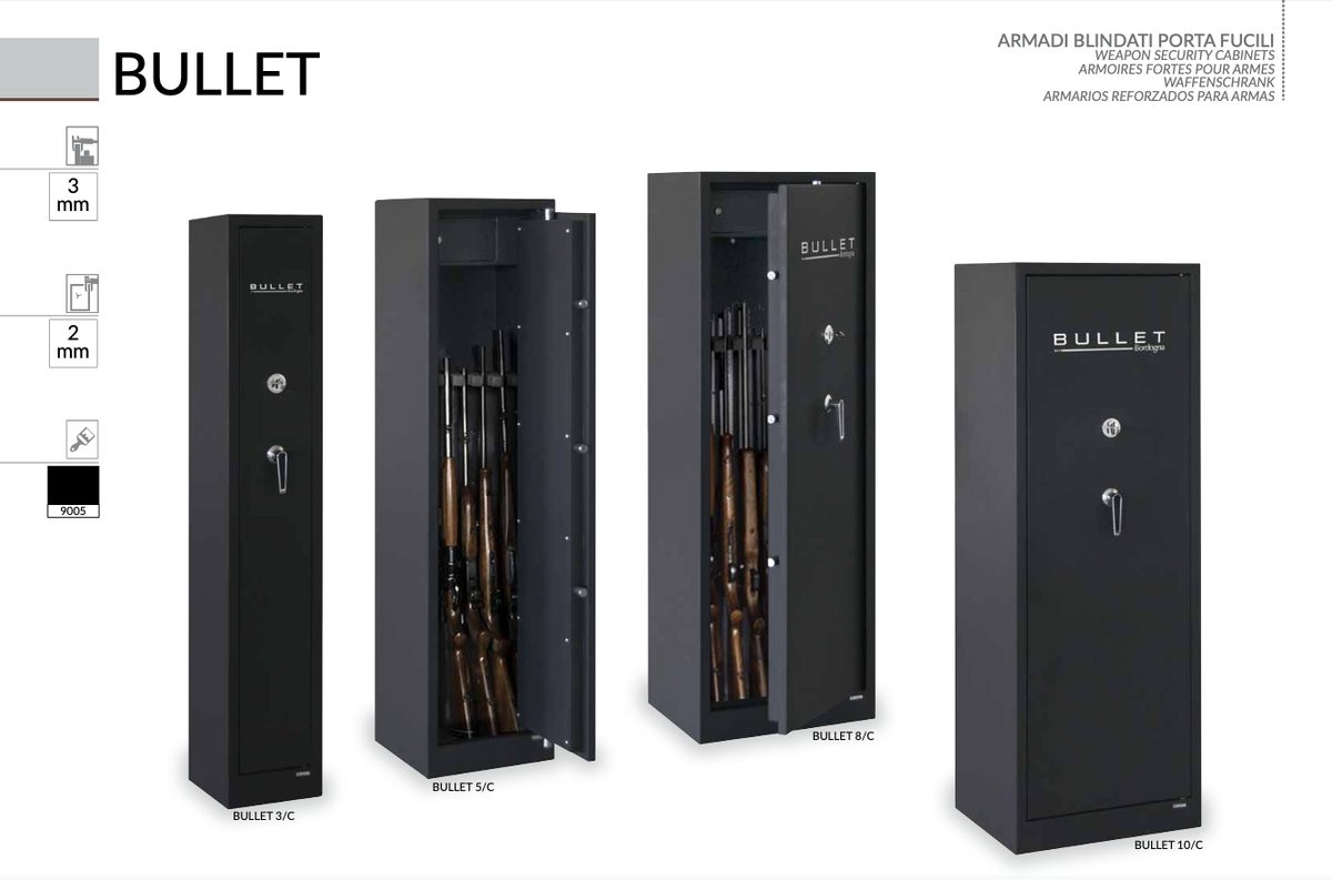 Новинка: оружейные сейфы Bullet by Bordogna представлены 4 моделями на 3 - 5 - 8 - 10 стволов