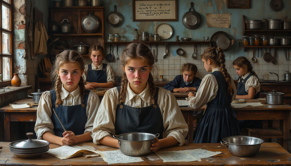 Класс 8"А", девочки на уроке технологии