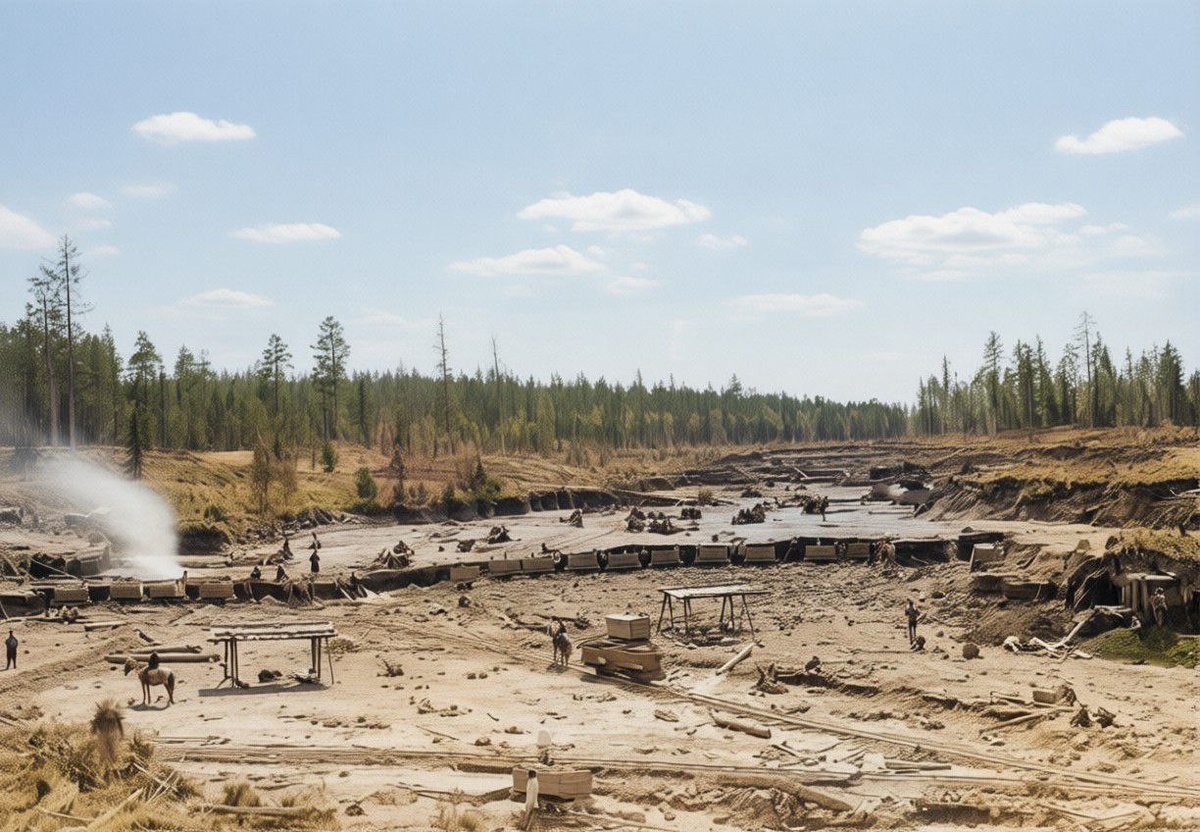 Загрузка золотоносных песков в повозки. Фото Ю. Шокальского 1890 г.