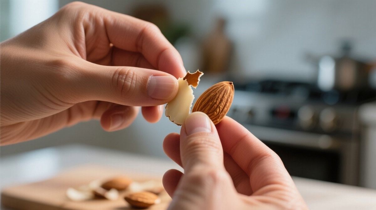 Миндальные шкурки очень неподатливы, но при этом методе они сразу же соскальзывают