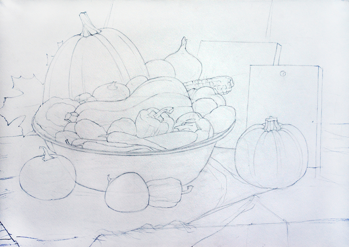 Выполнение рисунка натюрморта "Плодородие". Рисунок №2.