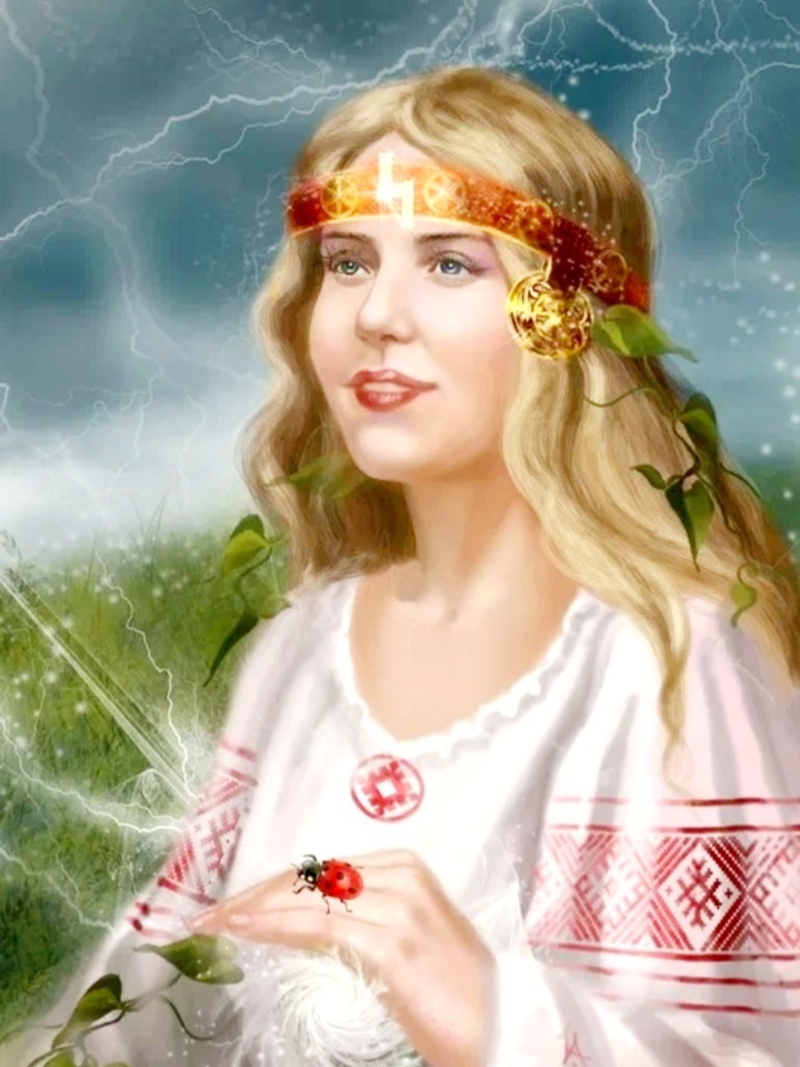 Перуница Дива со своим символом — Огненным жучком Божьей Коровкой🐞⛈