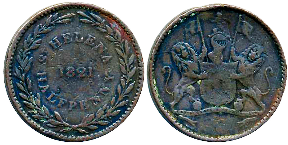 Остров Святой Елены ½  пенни 1821. Фото автора. 