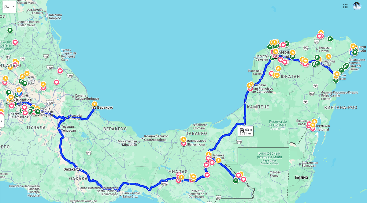 Карта большого путешествия по Мексике