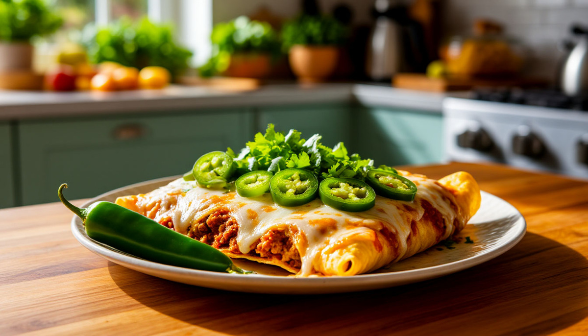 Эти сытные вегетарианские энчиладас с острым зелёным соусом чили и расплавленным сыром удовлетворят даже самого заядлого мясоеда