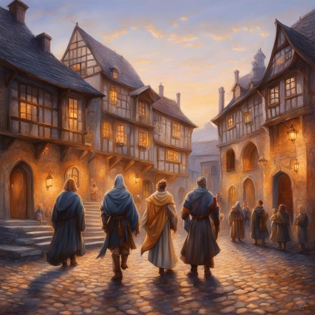 Горожане увидели что-то интересное. Холст. Масло. Картинка создана нейросетью. 