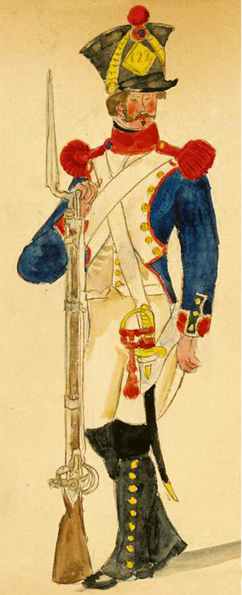 Нижний чин гренадерской роты 127-го полка линейной пехоты. Раскрашенная литография