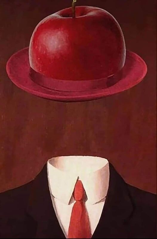 
Объектные отношения яблока с другими объектами:  Яблоко и шляпа;
♦
Археологи после проверки ДНК нашли яблоко, благодаря которому, был открыт 3-ий закон Ньютона.
Painting by Rene Magritte
♦
https://www.facebook.com/efim.zbrizher.3/posts/pfbid0Q2z5Pu4jJev9LoDqP7FKZh76cj8Y4ZunJE6iEpLYuwpAYDkXBB1eL2hfBjV9ZMFZl