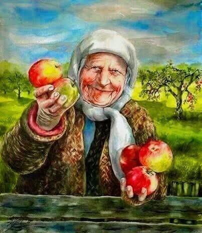 - Сынок, купи яблочки, свои, домашние, не кропленные. 
Именно это «не кропленные» и заставило Александра остановиться и обернуться. Так говорила всегда его бабушка в далёком детстве: не опрыскать, а покропить. 
- Не кропленные, говорите, - подошёл он к прилавку. 
Старушка с кучкой яблок оживилась и быстро затараторила: 
- Не кропленные, не кропленные, со своего дерева в огороде, уродила в этом году яблонька, как никогда. Ты не гляди, что не такие большие, как у перекупок, то ж привозные, бог знает, откуда, там яду больше, чем яблока. А это ж наши, местные, - её руки быстро перебирали яблоки, показывая покупателю товар со всех сторон. – Они ж яблоками пахнут, а вкусные какие, ты попробуй, попробуй. Вот, гляди, гляди, - с каким-то восторгом продолжала бабка, протягивая яблоко, на котором была маленькая буроватая отметина – видишь, их даже червячок кушает, потому, как не кропленные. ♦ https://www.facebook.com/permalink.php?story_fbid=pfbid0oHUvgT2yitEjZVYKvE7ymJzBzxwqmuUGqbwtBXGUQeFpZNL9Kr8L4y1bfq6N5Wqil&id=100088438241653