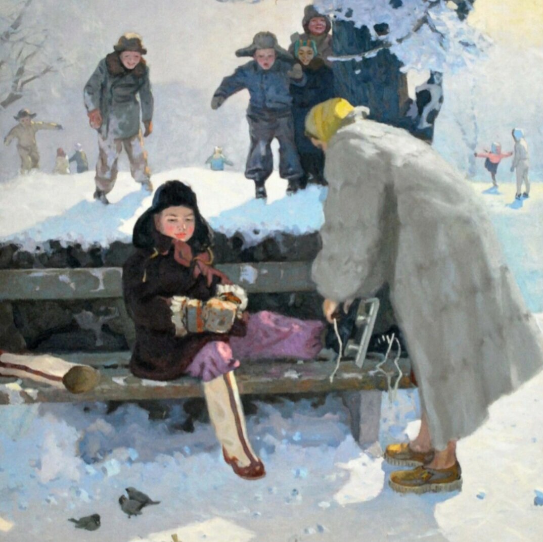 Картина Александра Тропинина "Маменькин сынок (на катке)" 1955 г.