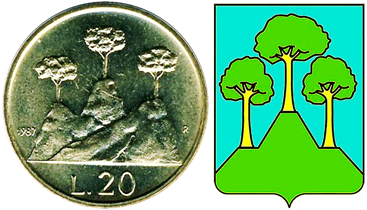 Сан Марино 20 лир 1987 Герб области Аккуавива. Фото автора.