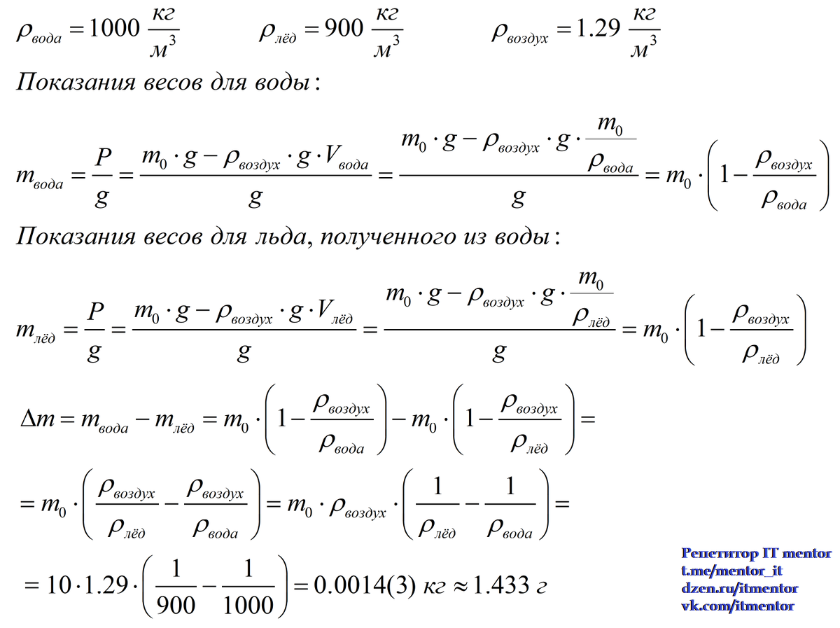 На сколько уменьшится масса воды при замерзании? | Репетитор IT mentor |  Дзен