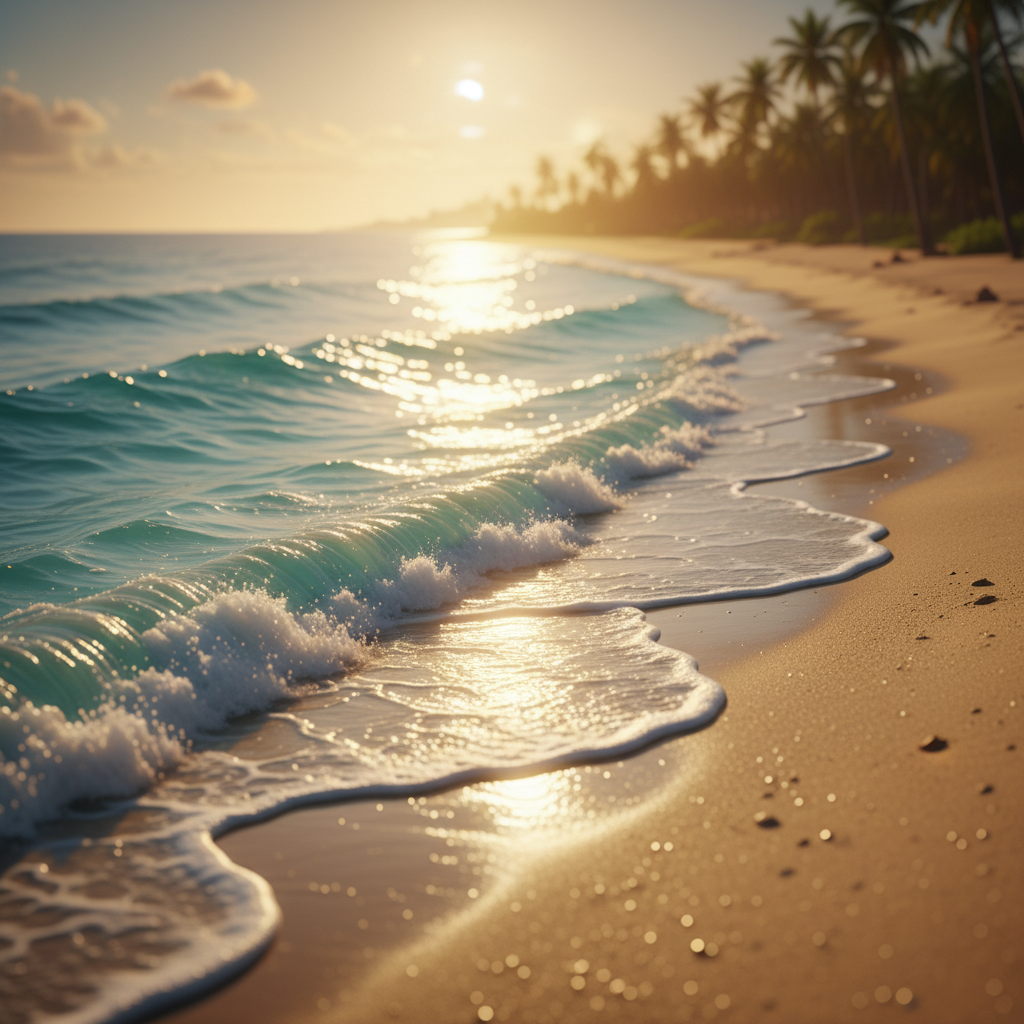 На океанском пляже.