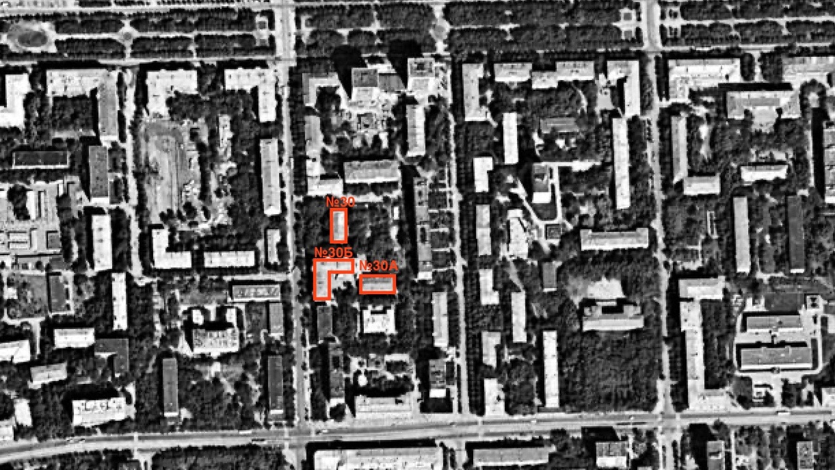 Дома Управления благоустройством Мосгорисполкома на спутниковом снимке 1980 г. 