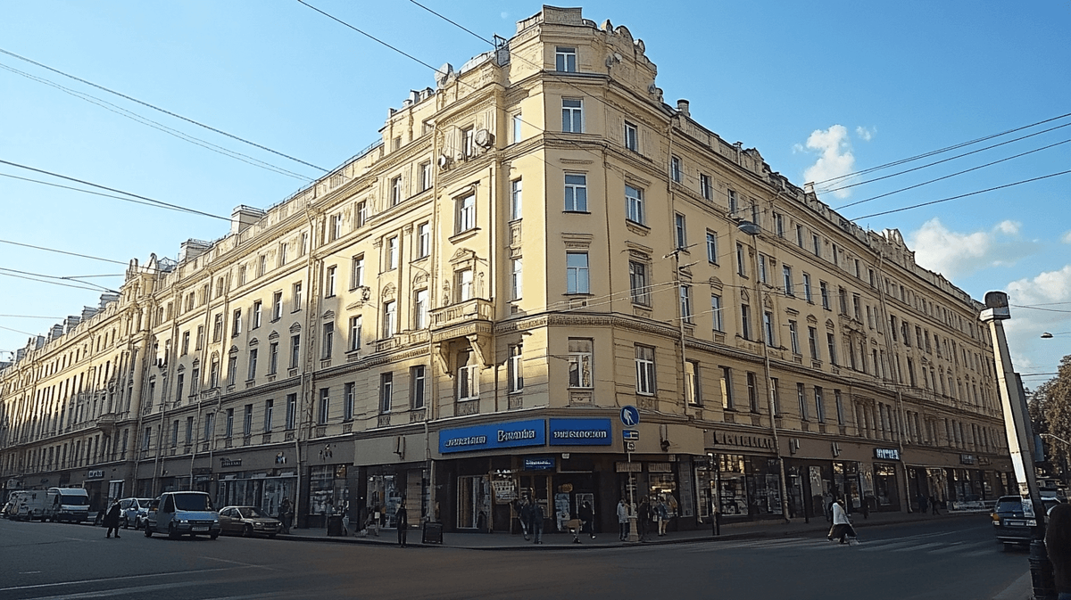 Дом сталинка. Изображение сгенерировано с помощью нейросети Midjourney