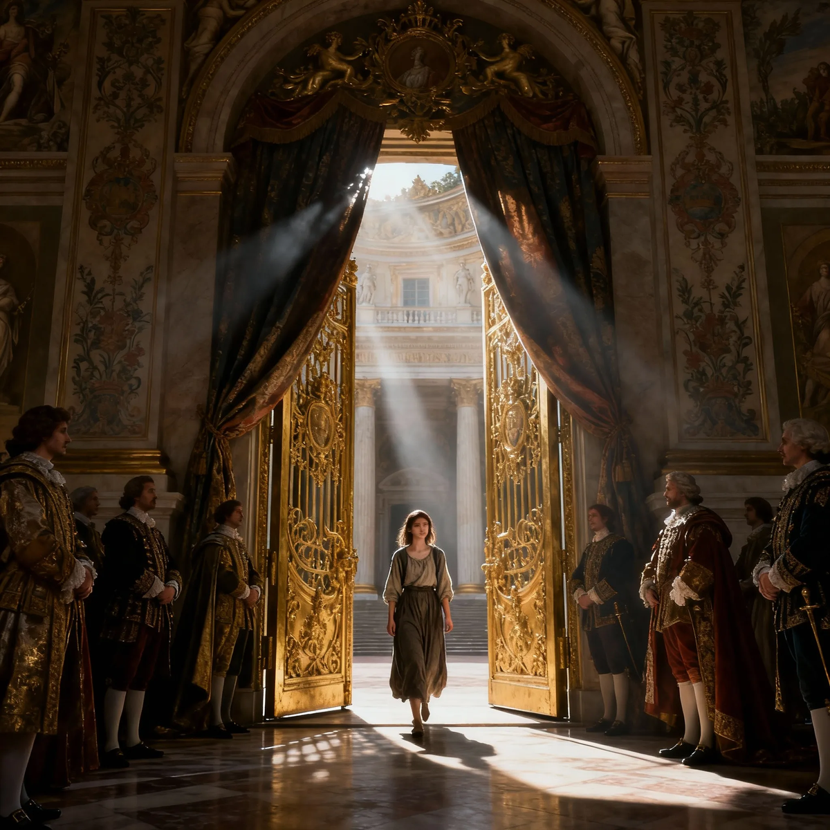 Бедная девушка входит в покои дворца.