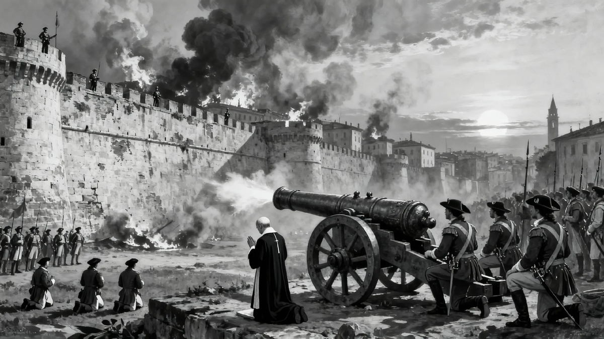 Выстрел пушки начинает очередной штурм города.